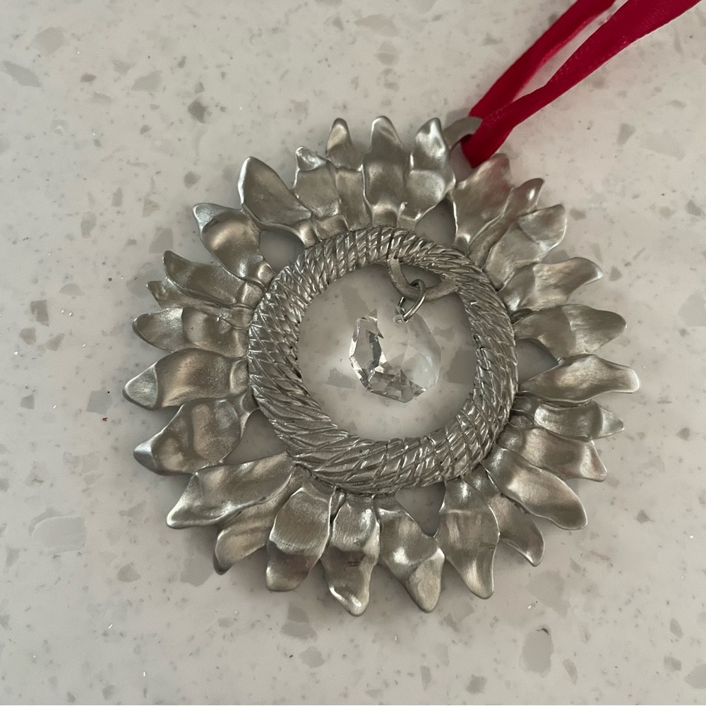 Reed & Barton Pewter Christmas Wreath Floral Ornament with/ Box